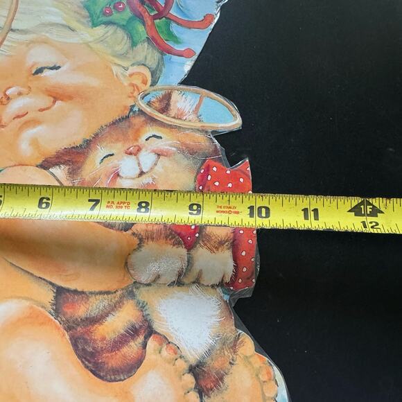 Vintage Eureka USA Baby Christmas Angel Kitty Cat Paper Cut Out 10x16" 2 Sided - Picture 11 of 12
